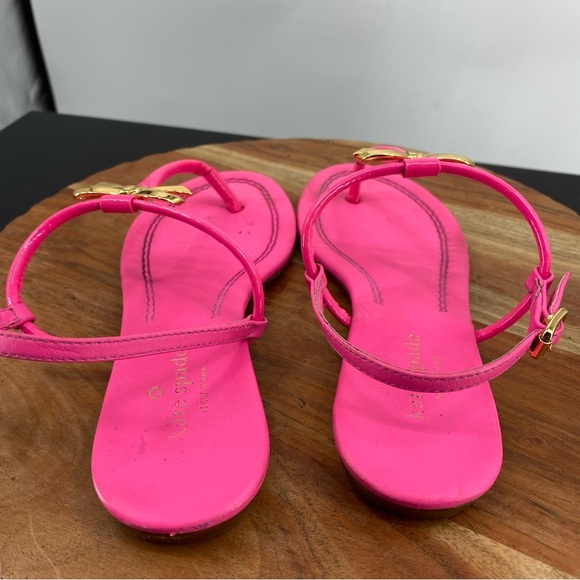 Kate spade Tracie flat sandals hot pink gold bow Sz 6 - Picture 5 of 9